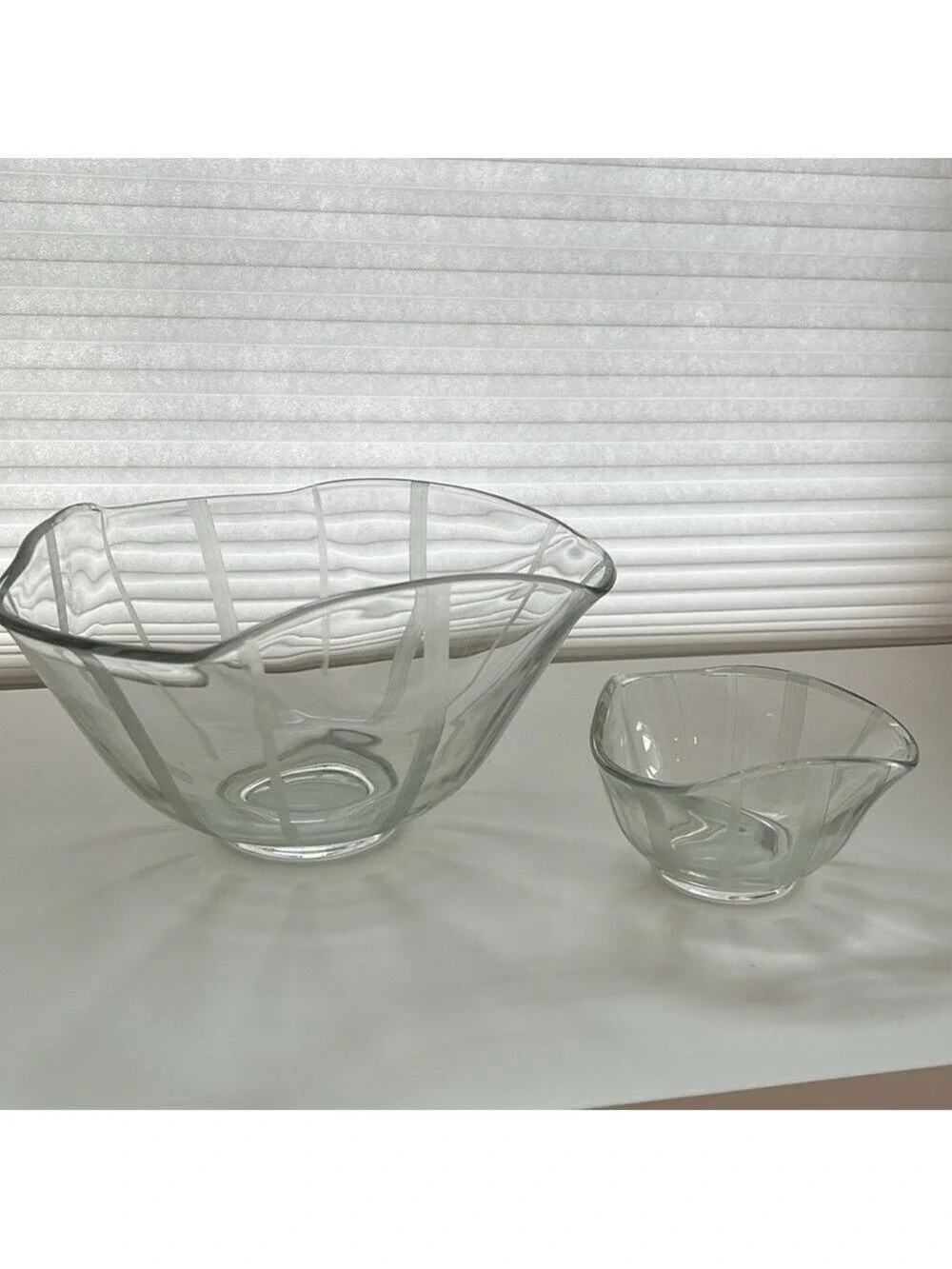 Vintage MCM Indiana Glass Clear Etched Chip and Dip Serving Bowls Rare Set of 2